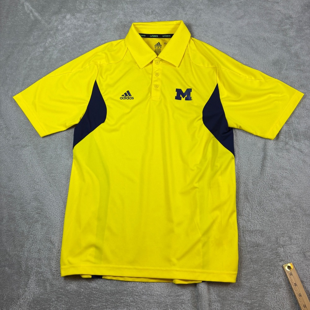 Adidas Polo Mens Small Michigan Wolverines NCAA Climalite Adizero Yellow Navy